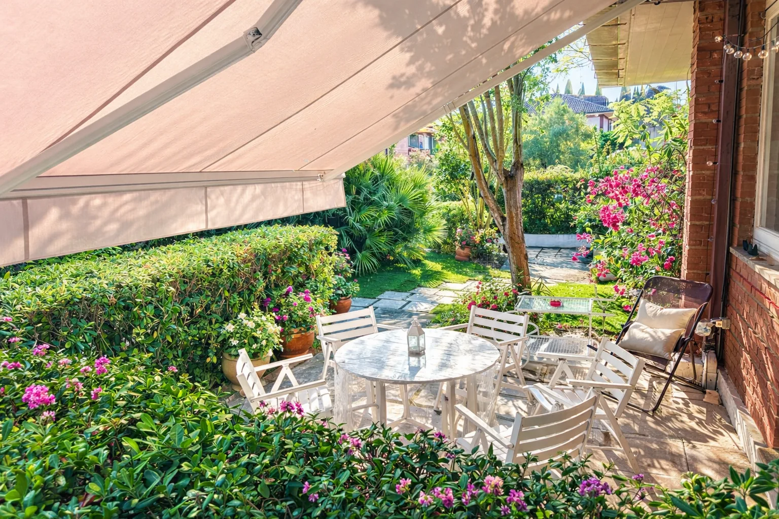 Shaded patio with flowers