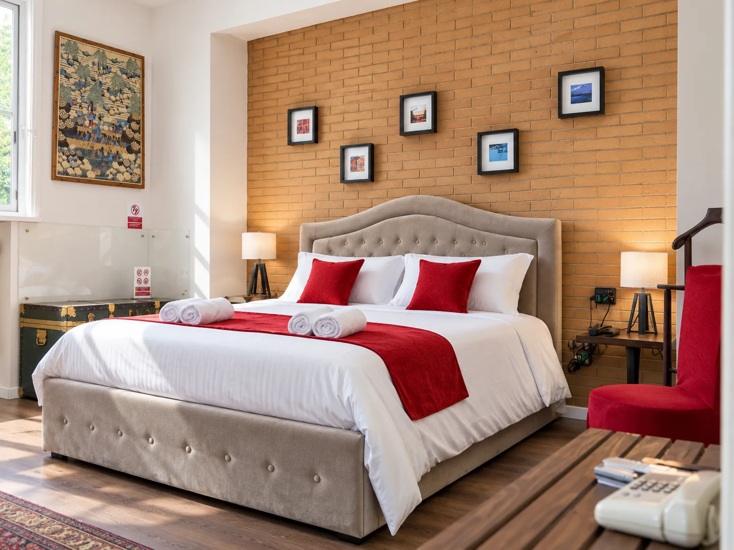 Detail of the double bed in the Main Bedroom